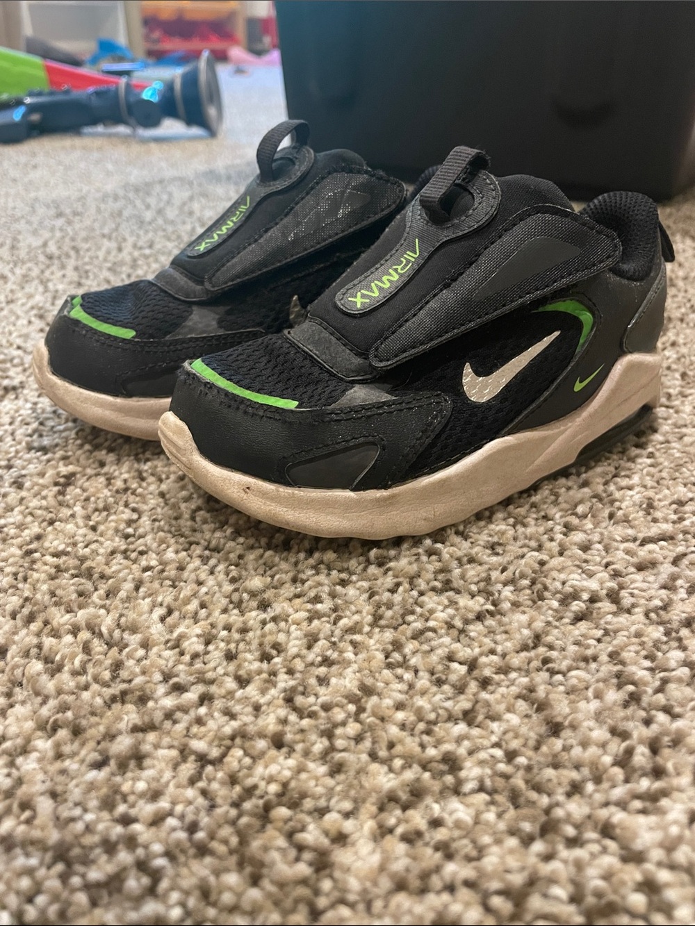 Nike Kids Air Max Black Sneakers with Green Accents
